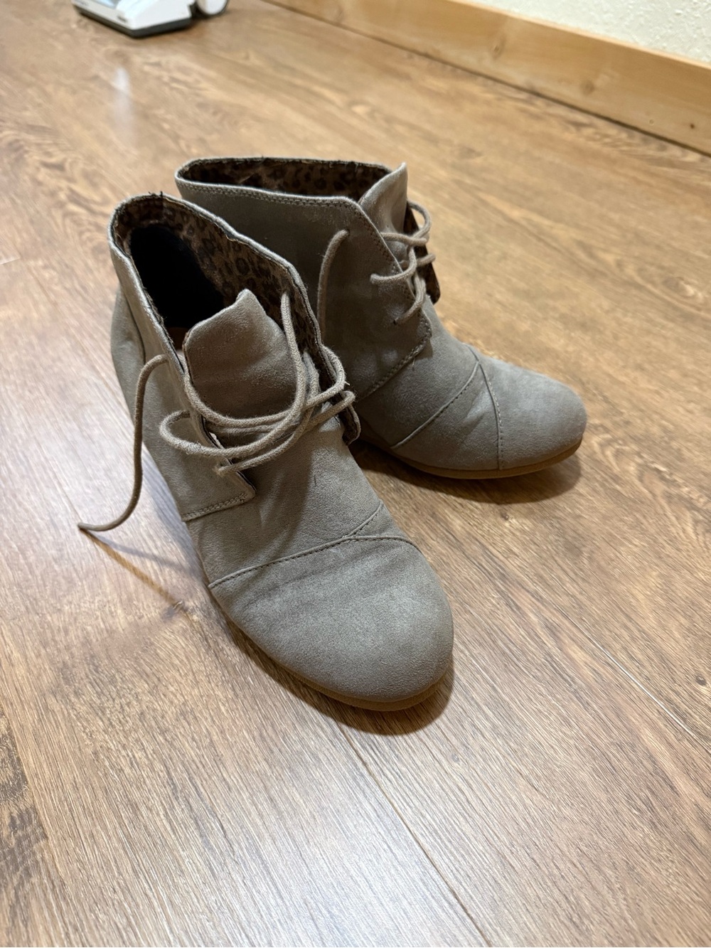 Lace-Up Taupe Ankle Booties with Subtle Leopard Lining